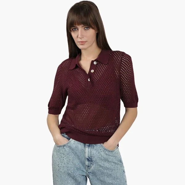 Vero Moda Women's Open-Knit Collared Top